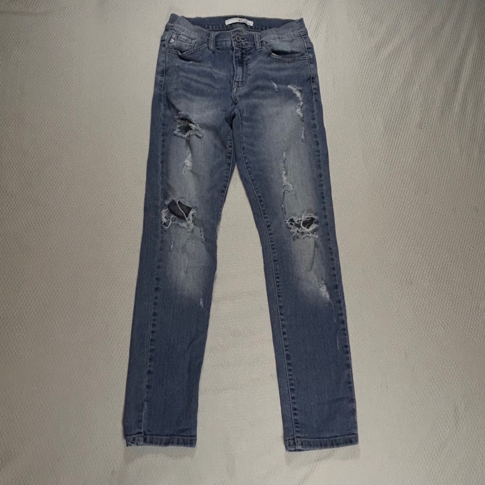 KanCan Distressed Skinny Jeans Thrashed Medium Wash Blue Womens 27 Ripped